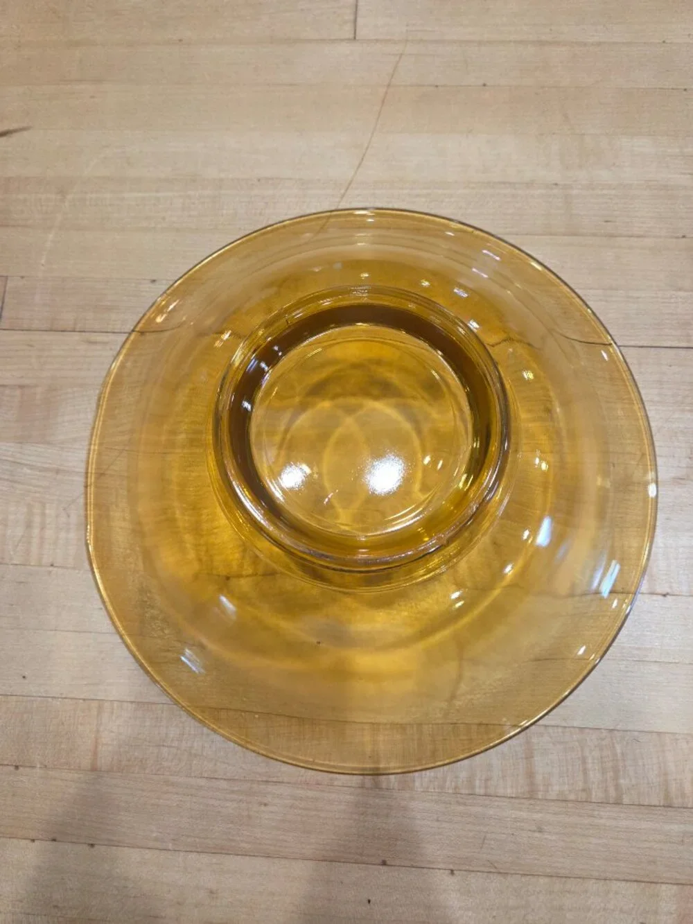 Vintage Blenko Amber Glass 10 Inch Flared Console Serving Bowl Mid Century Moder